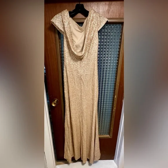 Sorella Vita Shimmering Sequin Rose Gold Cowl Back Dress - Picture 3 of 6